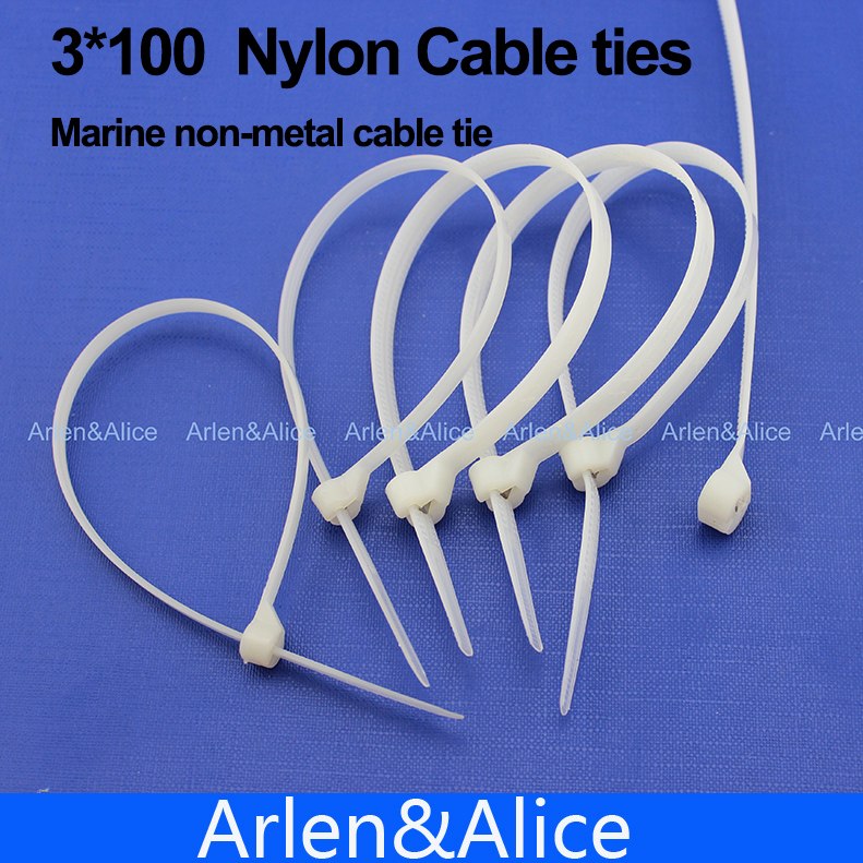 200pcs 3毫米*100mm尼龍電纜綁帶不銹鋼板鎖著船船，船隻非金屬