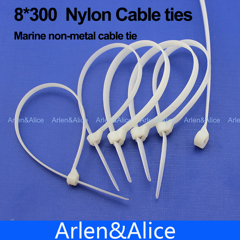 100pcs 8mm*300mm尼龍電纜紮帶不銹鋼板鎖定船容器與海洋非金屬