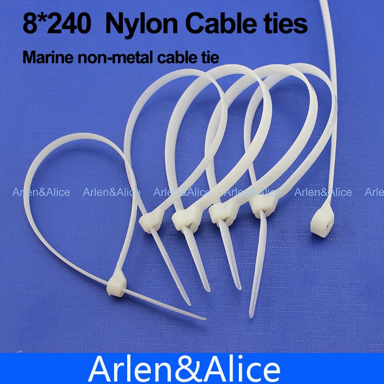 100pcs 8mm*240mm的尼龍電纜紮帶，用於船船的船用船隻非金屬領帶＃8240