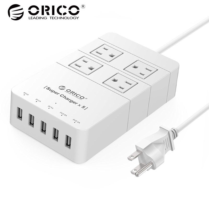ORICO HPC-4A5U-US-WH旅行電湧保護器插座，帶有USB電源條IC，用於iPad iPhone（白色）