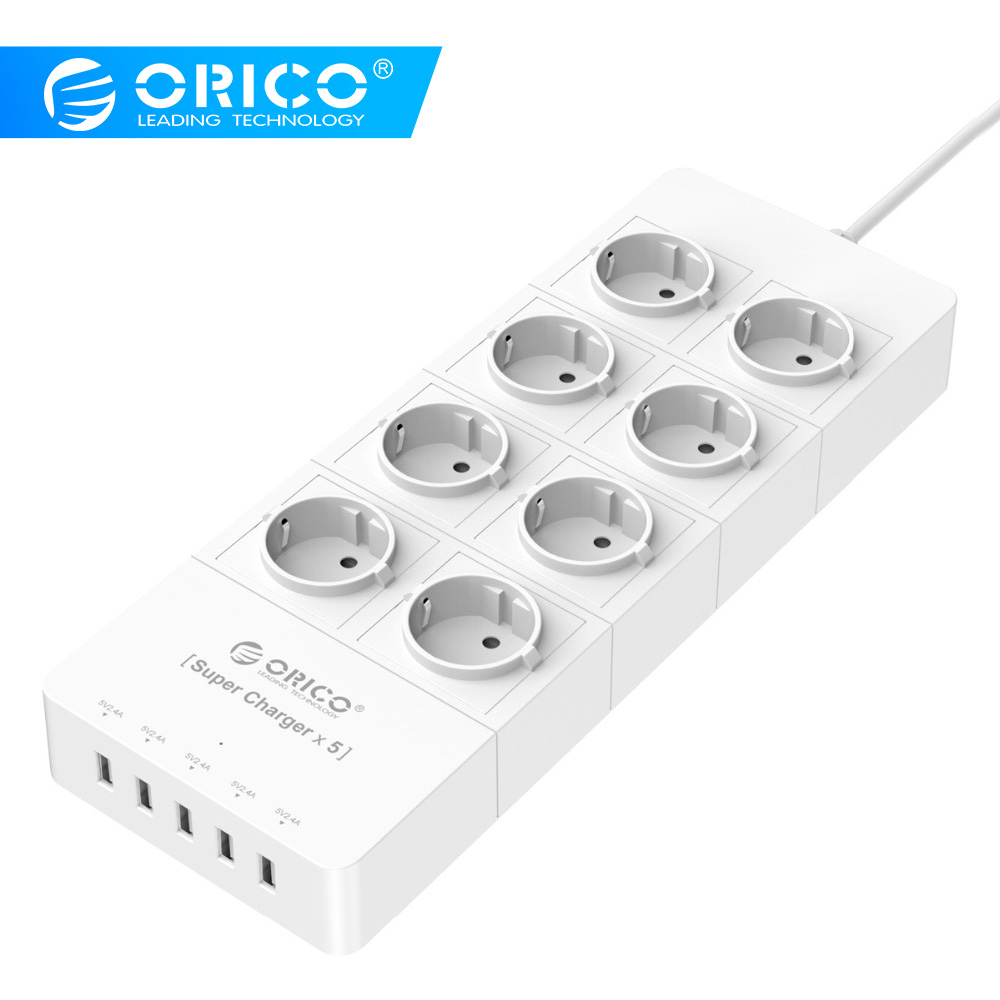 ORICO HPC-8A5U EU/US/UK插頭電氣插座8出口電湧保護器Power Stretp with 5 x 5v2.4a