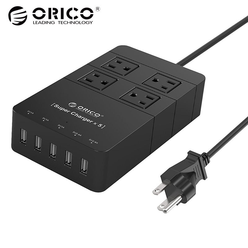 ORICO HPC-4A5U-US-BK家庭尺寸4 USA 4 USA OUTLET SUGHER PROVER POWER Strape With 4 40W USB充電