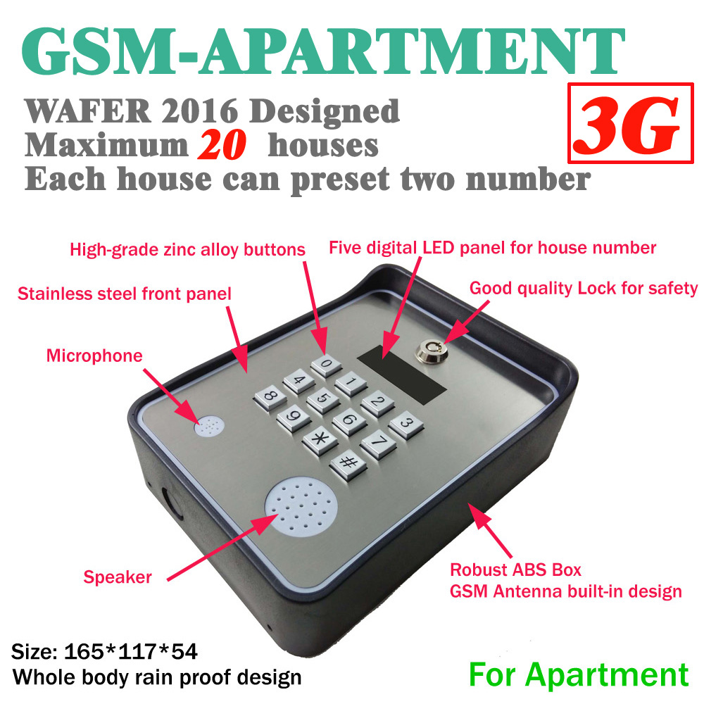 3G版本的嶄新代碼 /鍵槃無線GSM音頻門電話智能短信門鎖