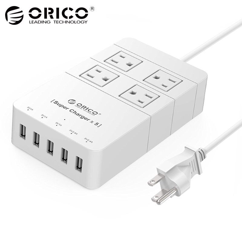 Orico White HPC-4A5U-US 4-OUTLET高功率智能電湧保護插座，用美國插件供Smartphon