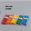 新到達100pcs/bag 3x150mm自鎖白色黑色紅色藍色黃色尼龍線電纜拉鍊紮帶CA