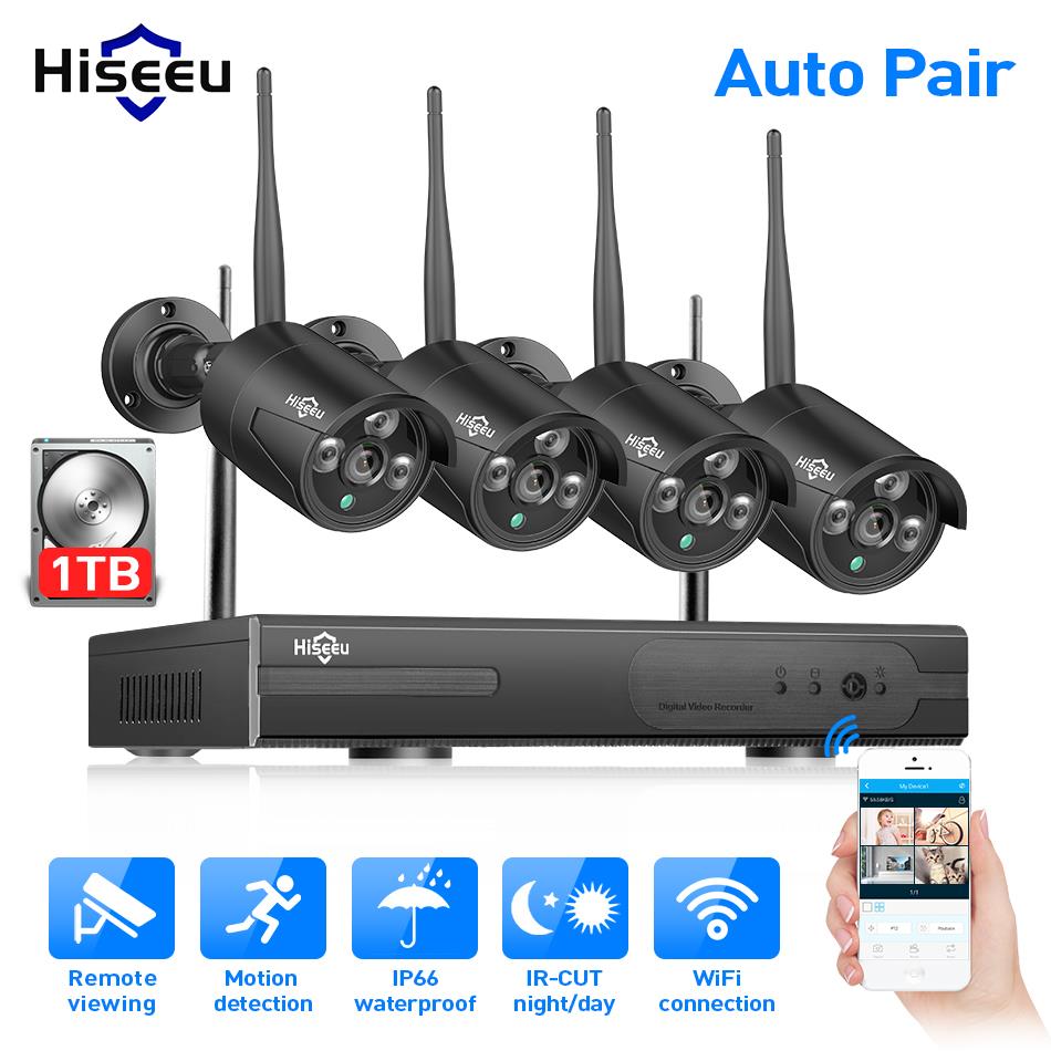 Hiseeu Wireless NVR 1080P高清戶外家庭安全攝像機系統4CH CCTV視頻監視NVR套件