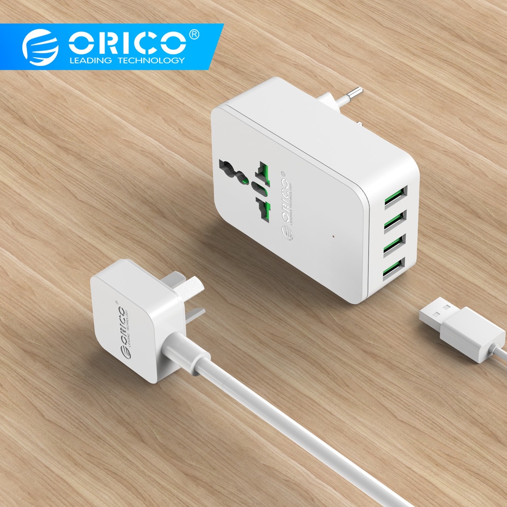 Orico通用電源插頭旅行轉換適配器20W帶有4個USB充電端口的電湧保護器