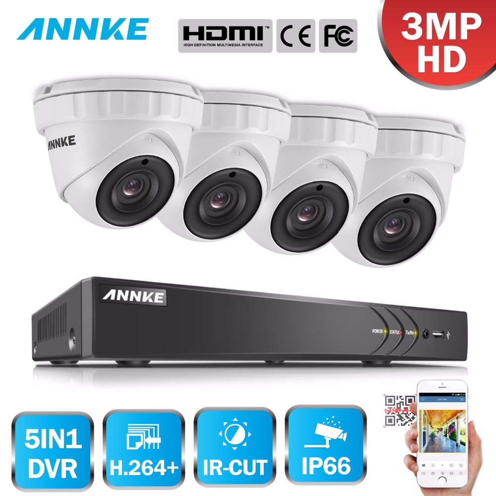 Annke 4CH 3MP 5IN1 CCTV DVR HDMI HYBRID 4PCS 3MP 1920*1536 SMART IR CUT DOME DOME戶外安全攝像機