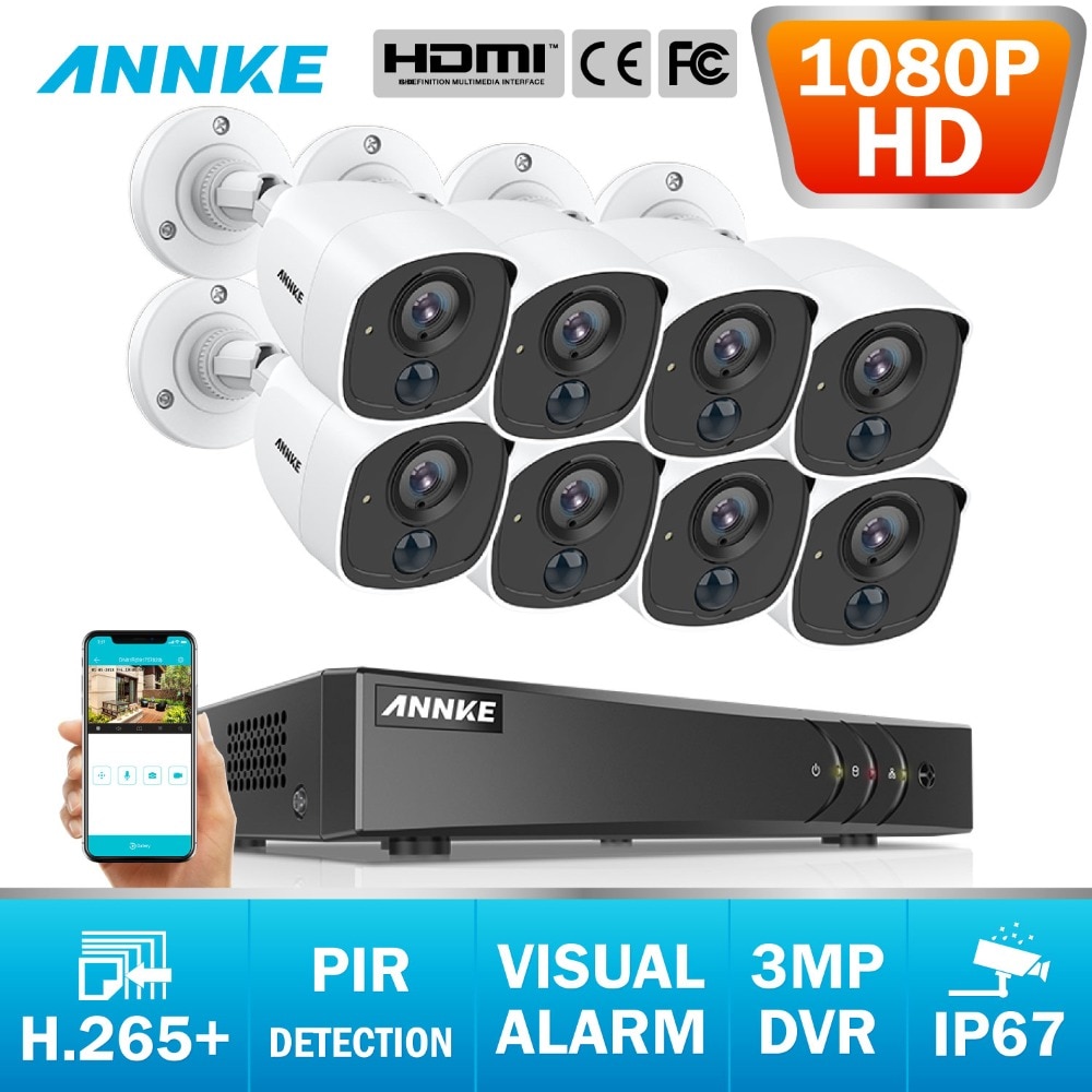 Annke 8CH 3MP 5IN1 CCTV DVR HD 8PCS 1080P安全攝像機PIR檢測戶外圓頂攝像頭home vid